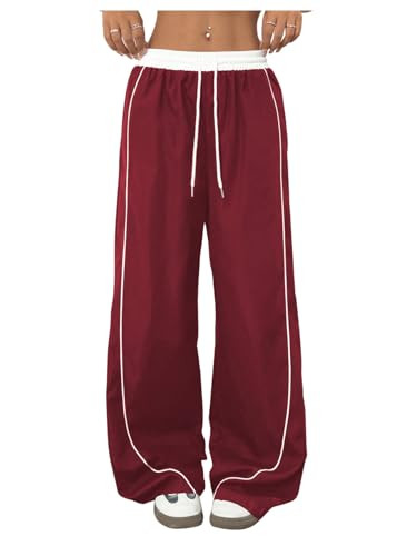 OYOANGLE Women's Baggy Track Pants Side Striped Drawstring Waist Y2K Wide Leg Sweatpants | Amazon (US)