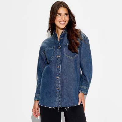 Women's Long Sleeve Button-Down Denim Shirt - Wild Fable™ Medium Wash | Target