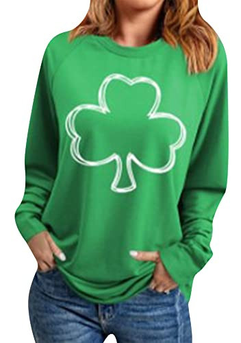 EFOFEI Lady St Patricks Day Shamrock Tops Lucky Charm Shamrock Sweatshirt Casual Long Sleeve Irish Shirts Green Clover 2XL | Amazon (US)