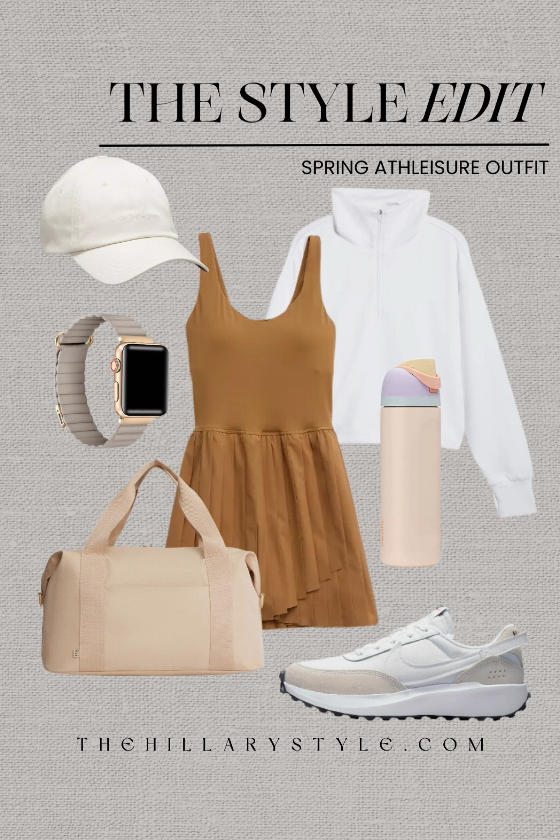 Spring Athleisure Outfit: Athletic dress outfit perfect for tennis, pickleball or spring errands and activities. Tennis dress, athleisure dress, athletic dress, pullover sweatshirt, sweatshirt, tennis shoes, Nikes, duffle bag, athletic bag, gym bag, water bottle, baseball hat, Apple Watch band. Nike, Nordstrom, Aerie, Zella, Beis, Osaka, Target, lululemon.

#LTKActive #LTKfitness #LTKSeasonal