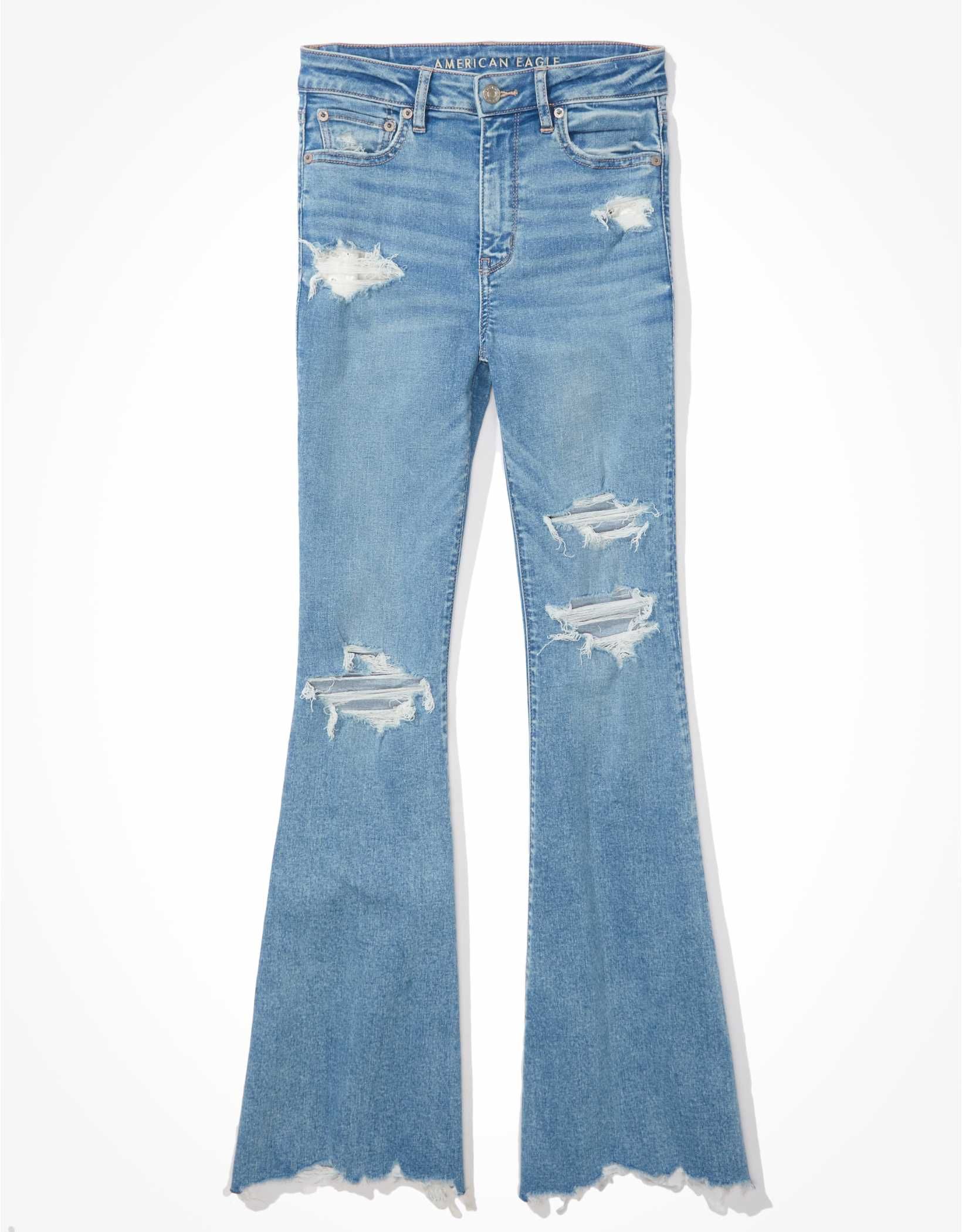 AE Stretch Ripped Super High-Waisted Flare Jean | American Eagle Outfitters (US & CA)