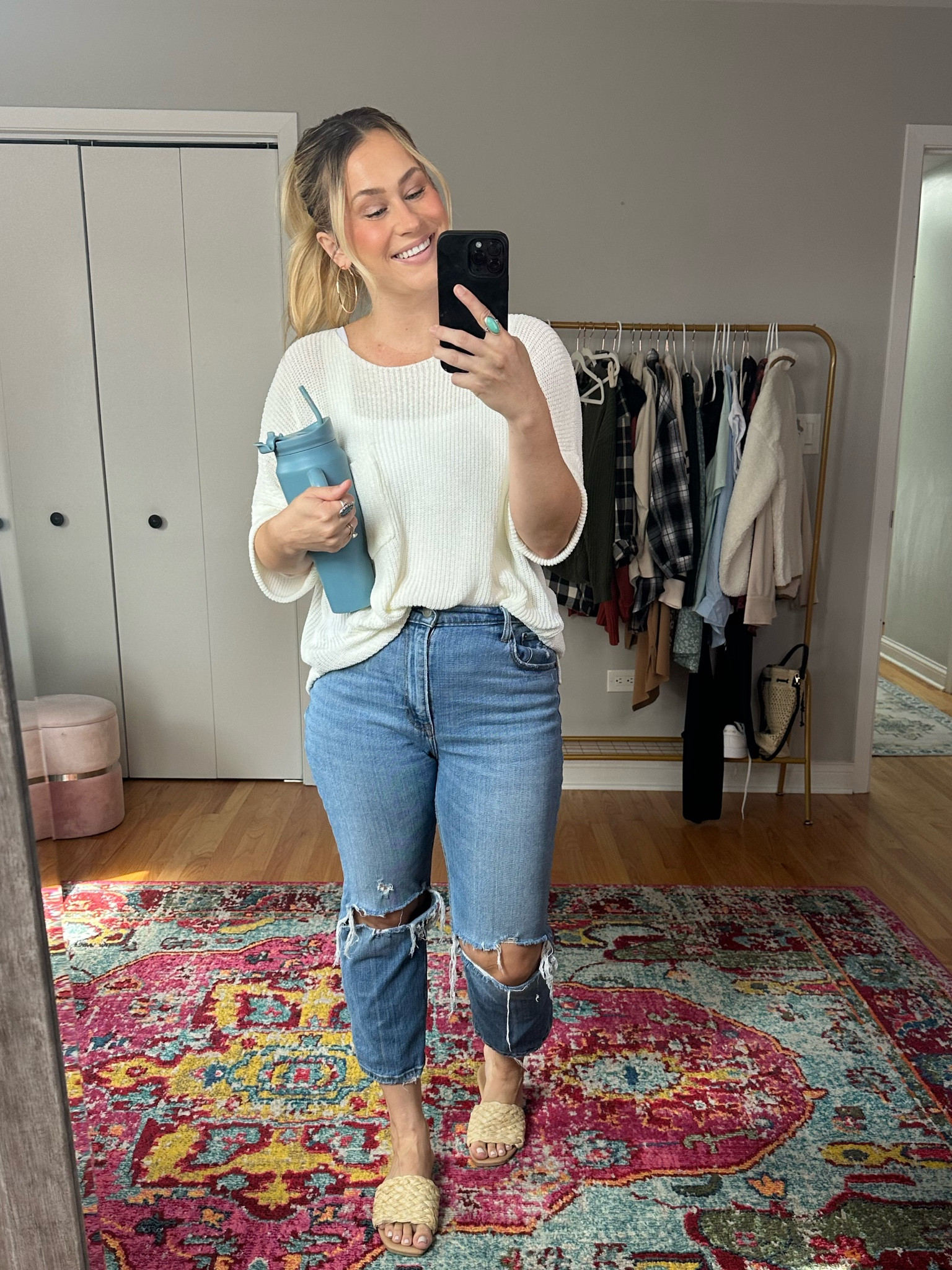 Casual outfit idea / my favorite straight jeans, an oversized sweater from amazo, sandals and gold hoops 

#LTKunder50 #LTKsalealert #LTKshoecrush