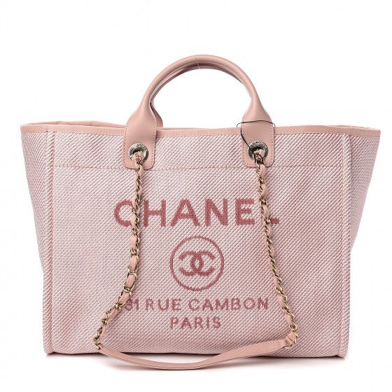CHANEL Mixed Fibers Calfskin Medium Deauville Tote Rose Pink | Fashionphile
