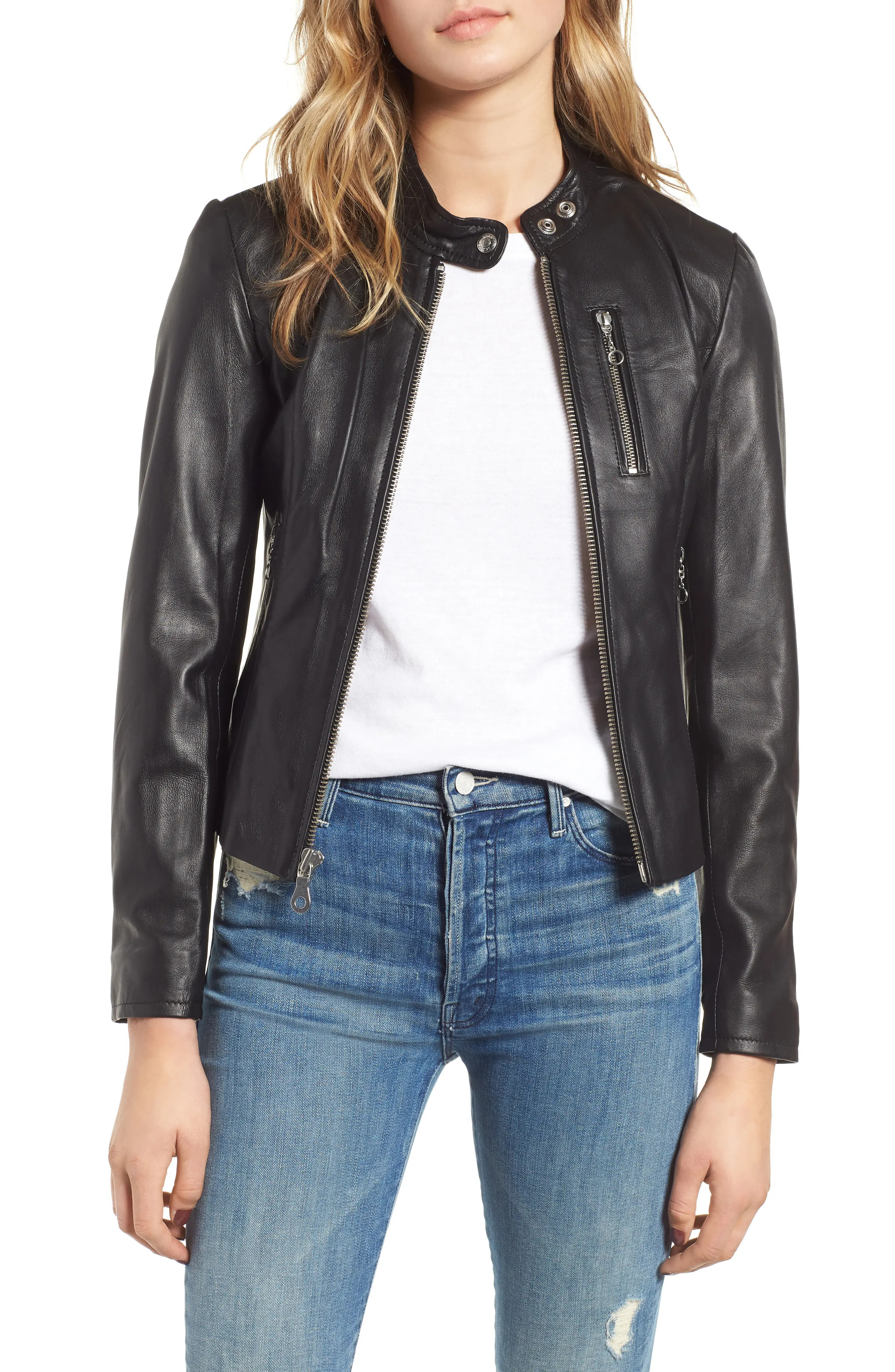 Women's Schott Nyc Lambskin Leather Moto Jacket | Nordstrom