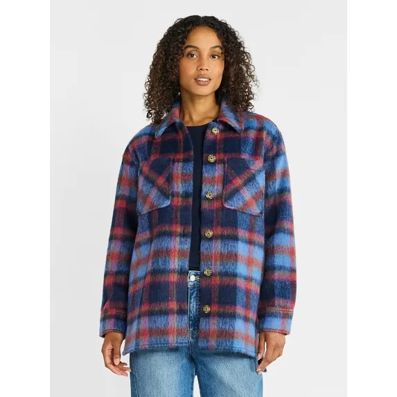 Time and Tru Women's Brushed Plaid Shacket, Sizes XS-XXXL | Walmart (US)