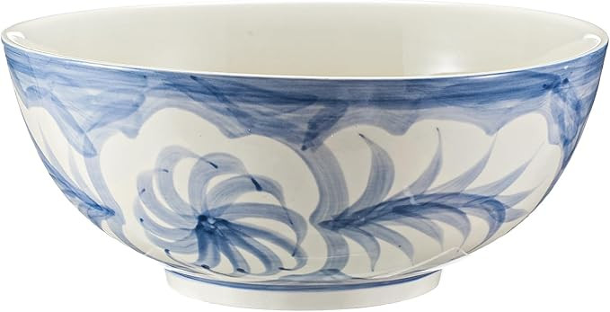 Maxdot Blue and White Bowl 10 x 5 Inch Large Hand Painted Stoneware Decorative Vase Bowl with Flo... | Amazon (US)
