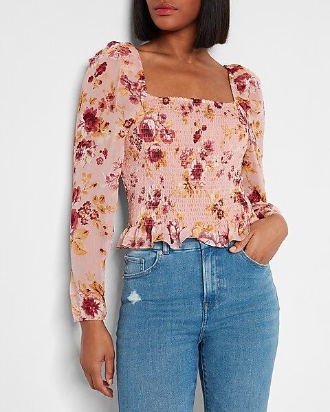 Floral Square Neck Smocked Body Top | Express