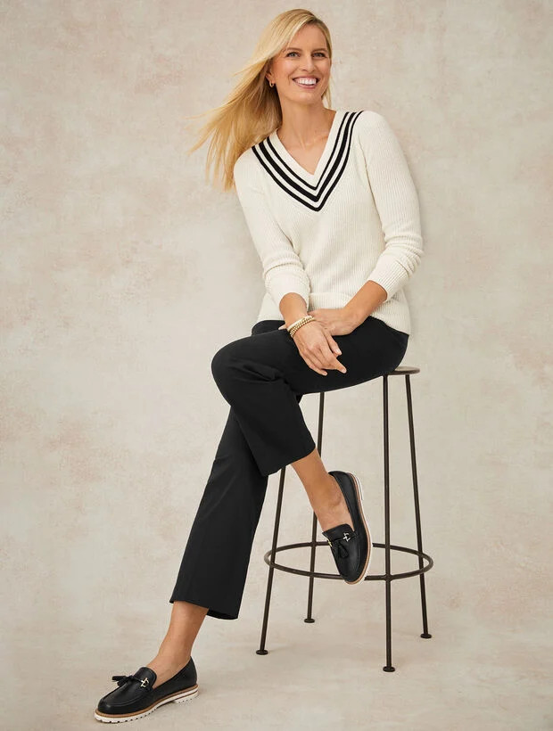 Textured V-Neck Pullover - Tipped | Talbots