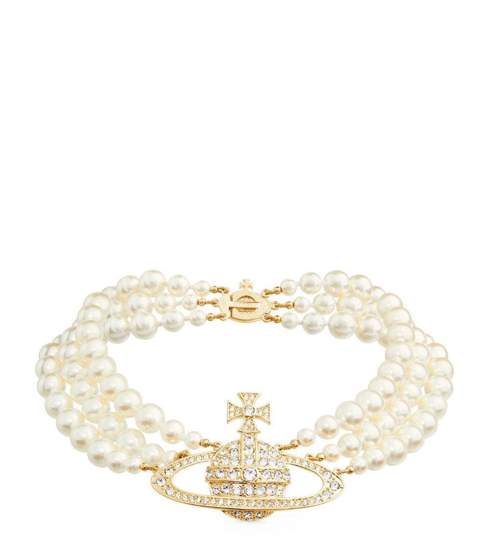 Crystal-Embellished 3-String Pearl Choker Necklace | Harrods