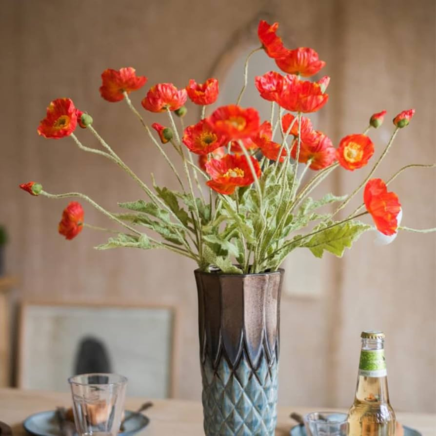 DUYONE Artificial Flowers 6 Stems Poppy Silk Bouquet,for Wedding, Home, Party Decoration,Table Ce... | Amazon (US)