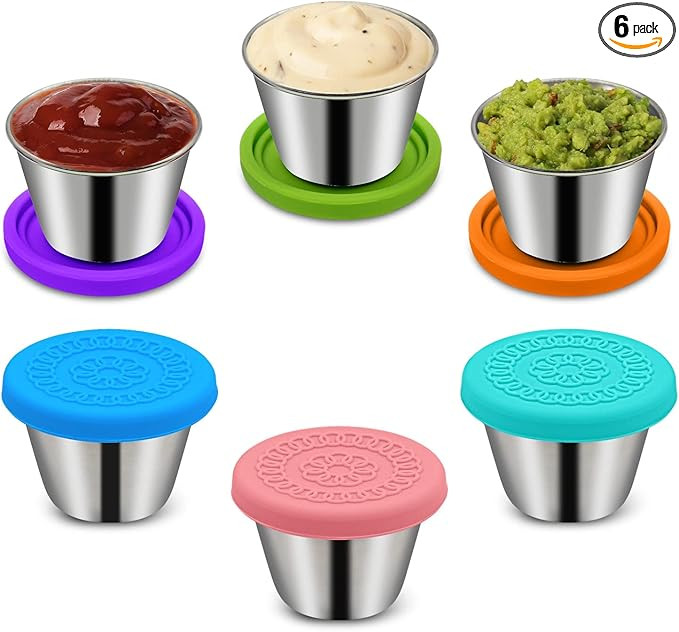 6Pack 2.4oz Small Condiment Containers with Lids, Salad Dressing Container To Go, Stainless Steel... | Amazon (US)
