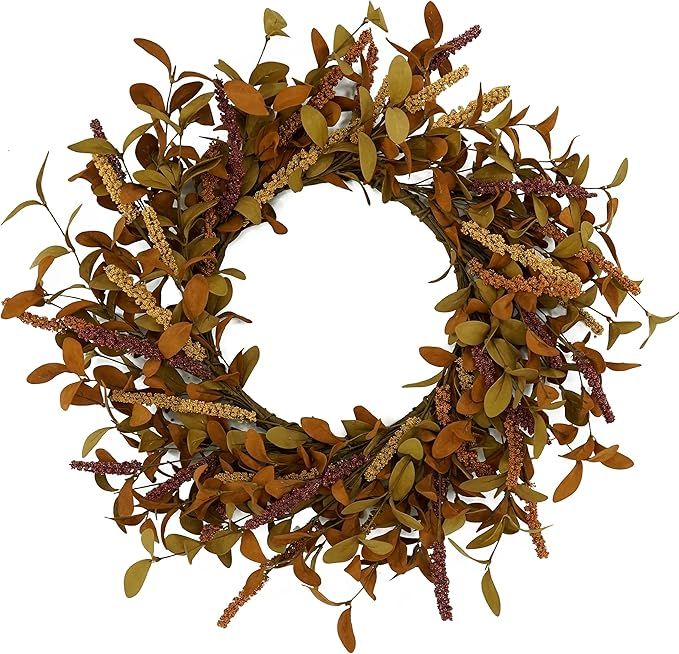 20 inch Fall Wreath Autumn Eucalyptus Wreath Harvest Wreath with Eucalyptus Leaves,Mixed Grain fo... | Amazon (US)