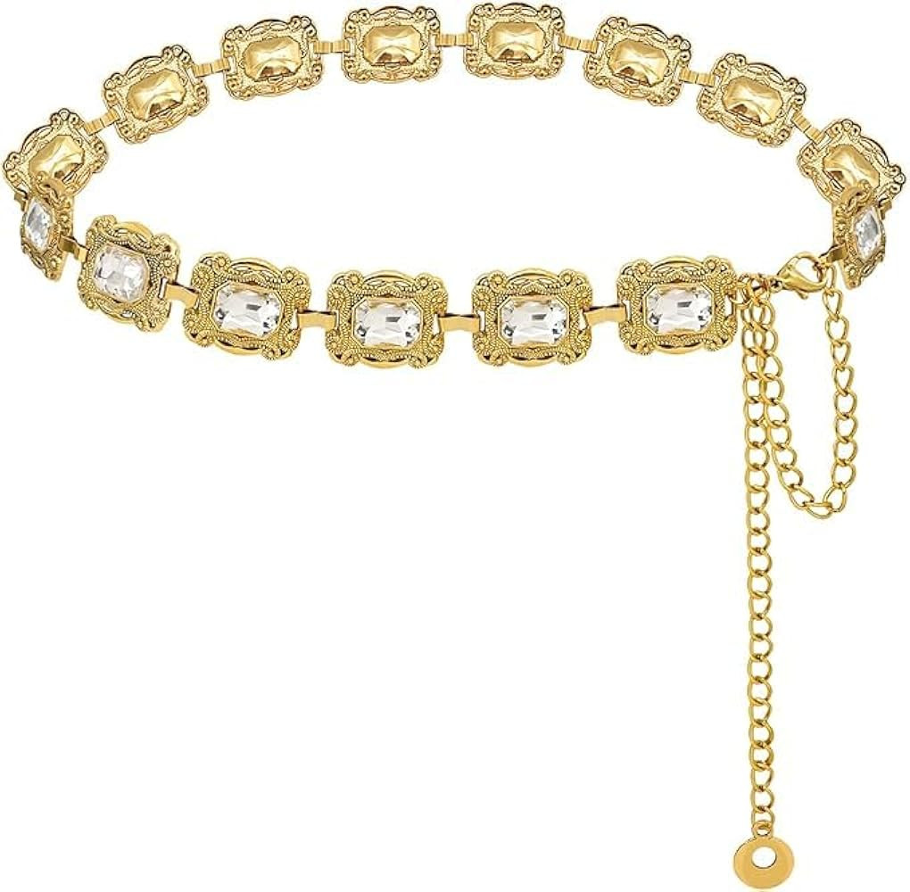 Rhinestone Chain Belt for Women Vintage Waist Belt for Dress | Amazon (US)