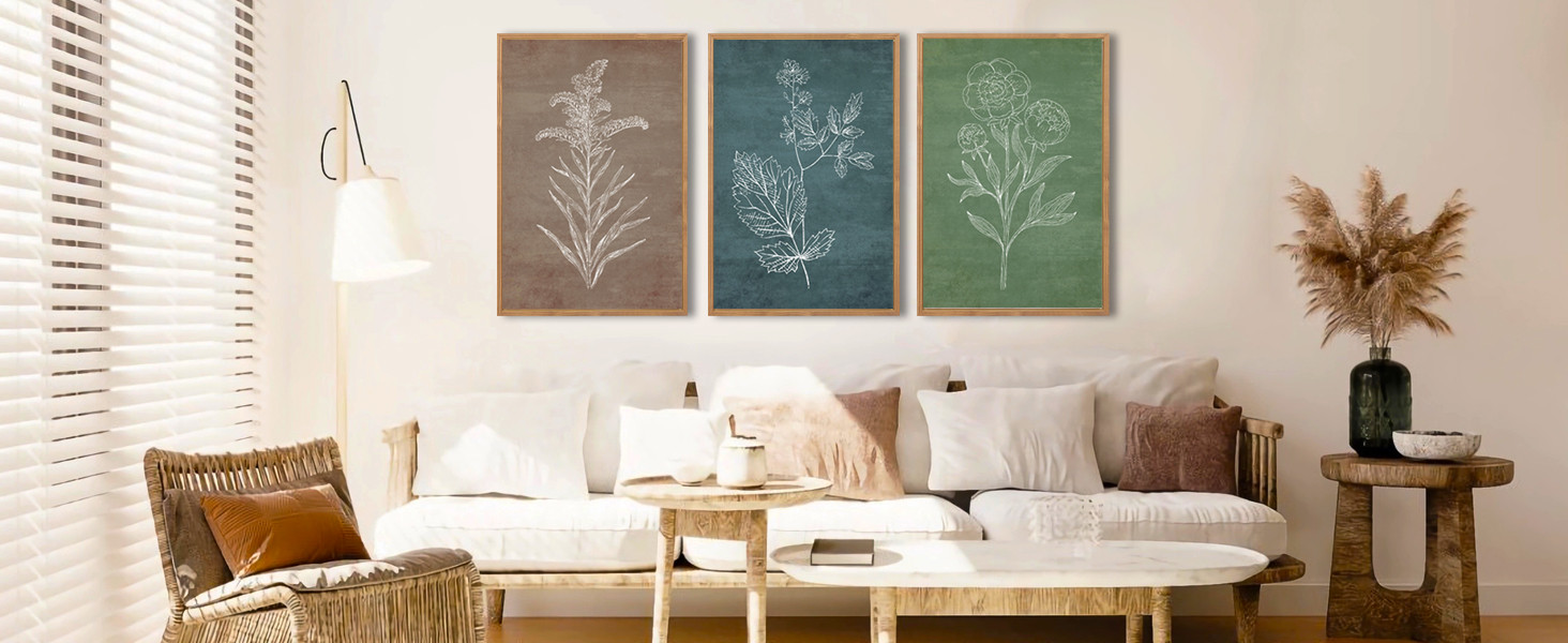 Framed Boho Botanical Wall Art Minimalist Plant Large Wall Decor 3 Panels Of Rustic Vintage Botan... | Amazon (US)