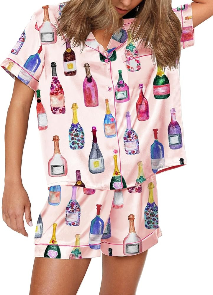 SHESHOW Satin Pajamas for Women Set Preppy Animals Pjs Short Sleeve Shorts 2 Piece Loungewear Set... | Amazon (US)