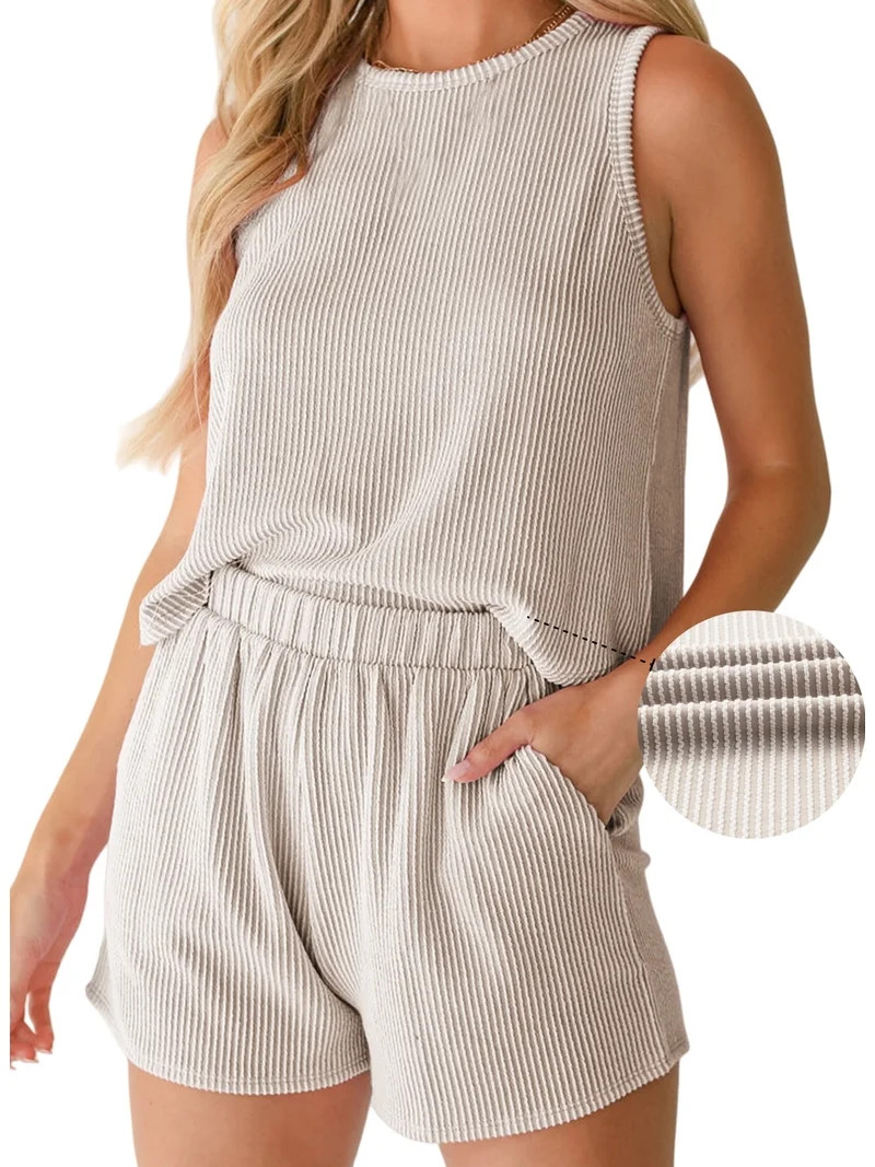 DOKOTOO 2 Piece Outfits for Women Lounge Sets Casual Crewneck Sleeveless Tops and High Waisted Sh... | Walmart (US)