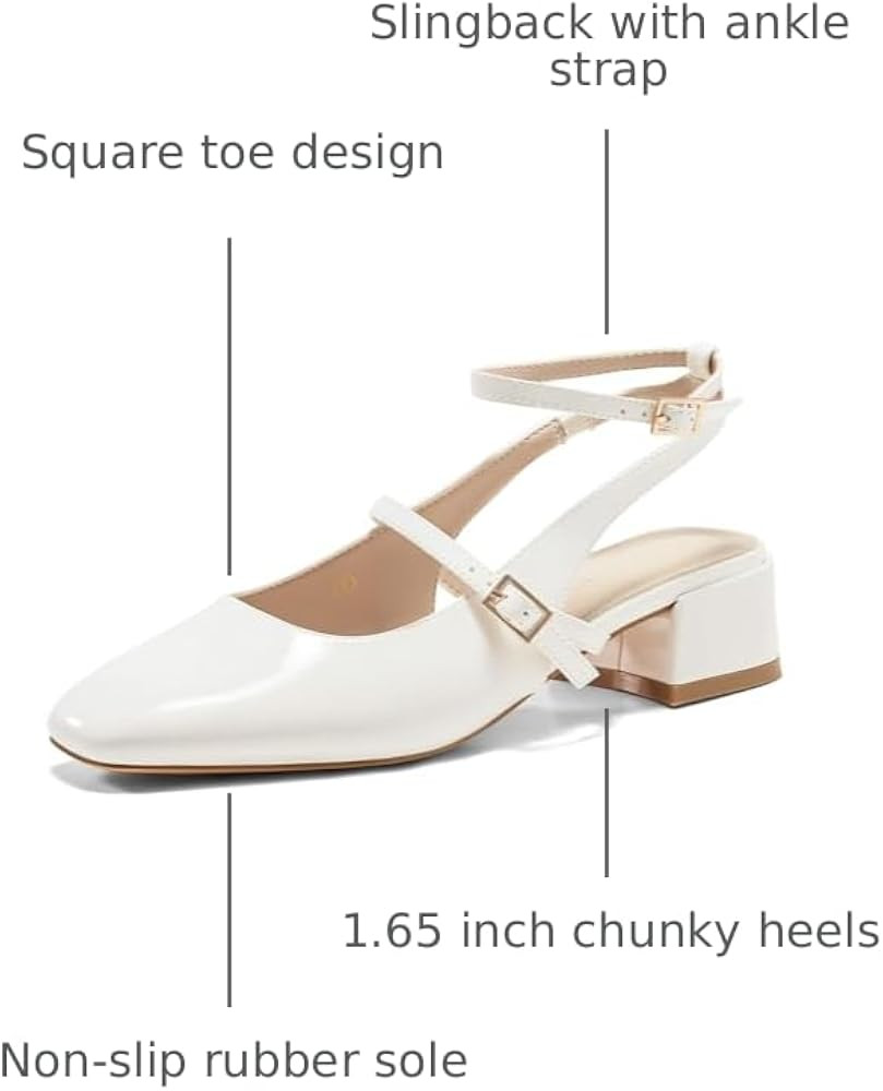 Coutgo Womens Mary Jane Chunky Low Heels Closed Square Toe Ankle Strap Pumps Wedding Party Dress ... | Amazon (US)