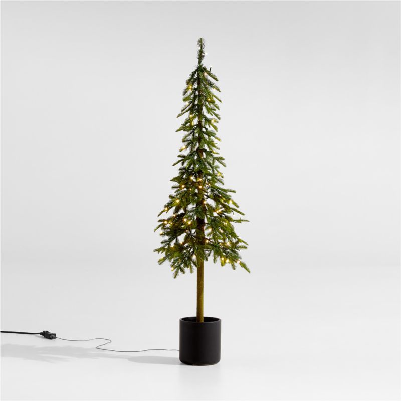 Faux Potted Slim Alpine Pre-Lit LED Tree with White Lights 5' + Reviews | Crate & Barrel | Crate & Barrel