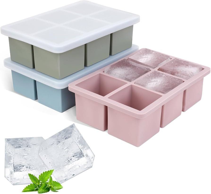 Silicone Ice Cube Tray 3Pack, SAWNZC Large Ice Cube Molds for Whisky Cocktail, Big Square Ice Mak... | Amazon (US)