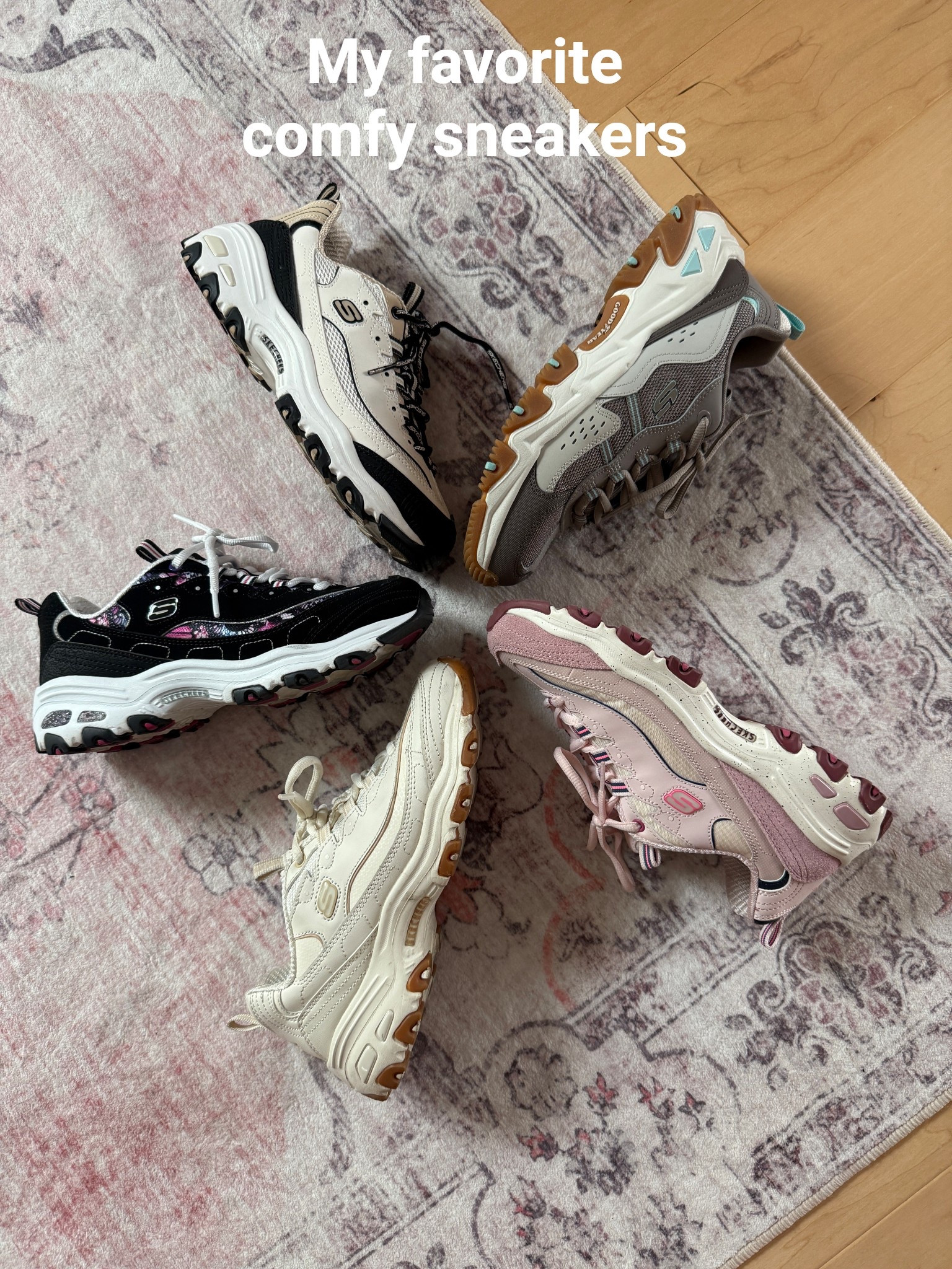As a girl with sensitive feet, these are my favorite sneakers - all the same style (Skechers D’Lites) - in a bunch of color ways! I’ve been wearing this specific sneaker style since 2021, and now have nine pairs because they are the comfiest sneaker ever and I love how they look! Like the classic chunky 90s sneaker that I wore as a kid, and still love. #sneakers #comfyshoes #skechers 

#LTKActive