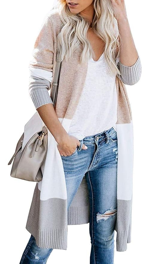 AM CLOTHES Cardigan Sweaters for Women Long Sleeve Open Front Fall Knit Duster Coats | Amazon (US)