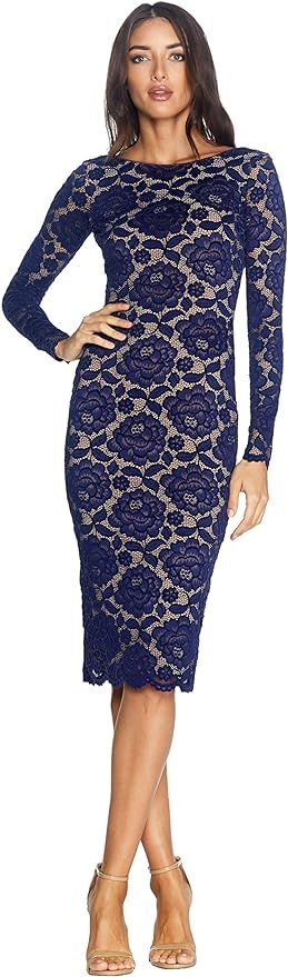 Dress the Population Women's Emery Long Sleeve Stretch Sequin Midi Sheath | Amazon (US)