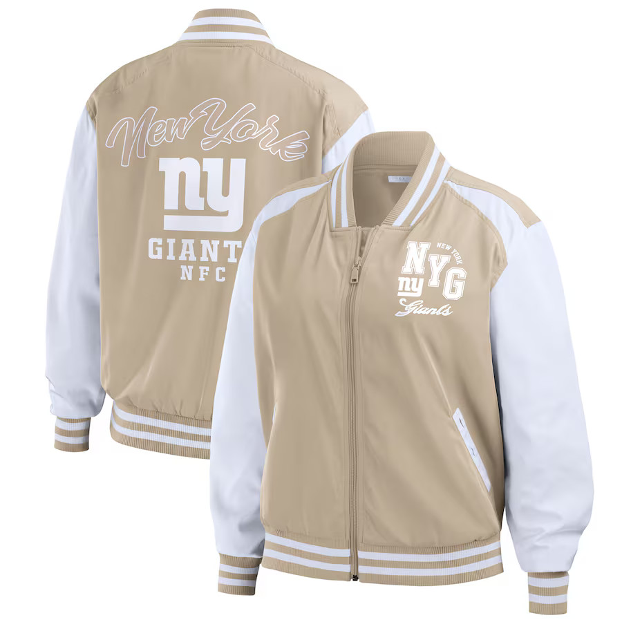 New York Giants WEAR by Erin Andrews Women's Tonal Full-Zip Bomber Jacket - Tan | Fanatics
