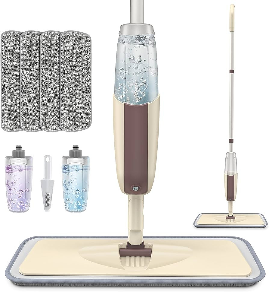 Spray Mop for Floor Cleaning, HOMTOYOU Floor Mop Dry Wet Spray Mop with 2 Refillable Bottle and 4... | Amazon (US)