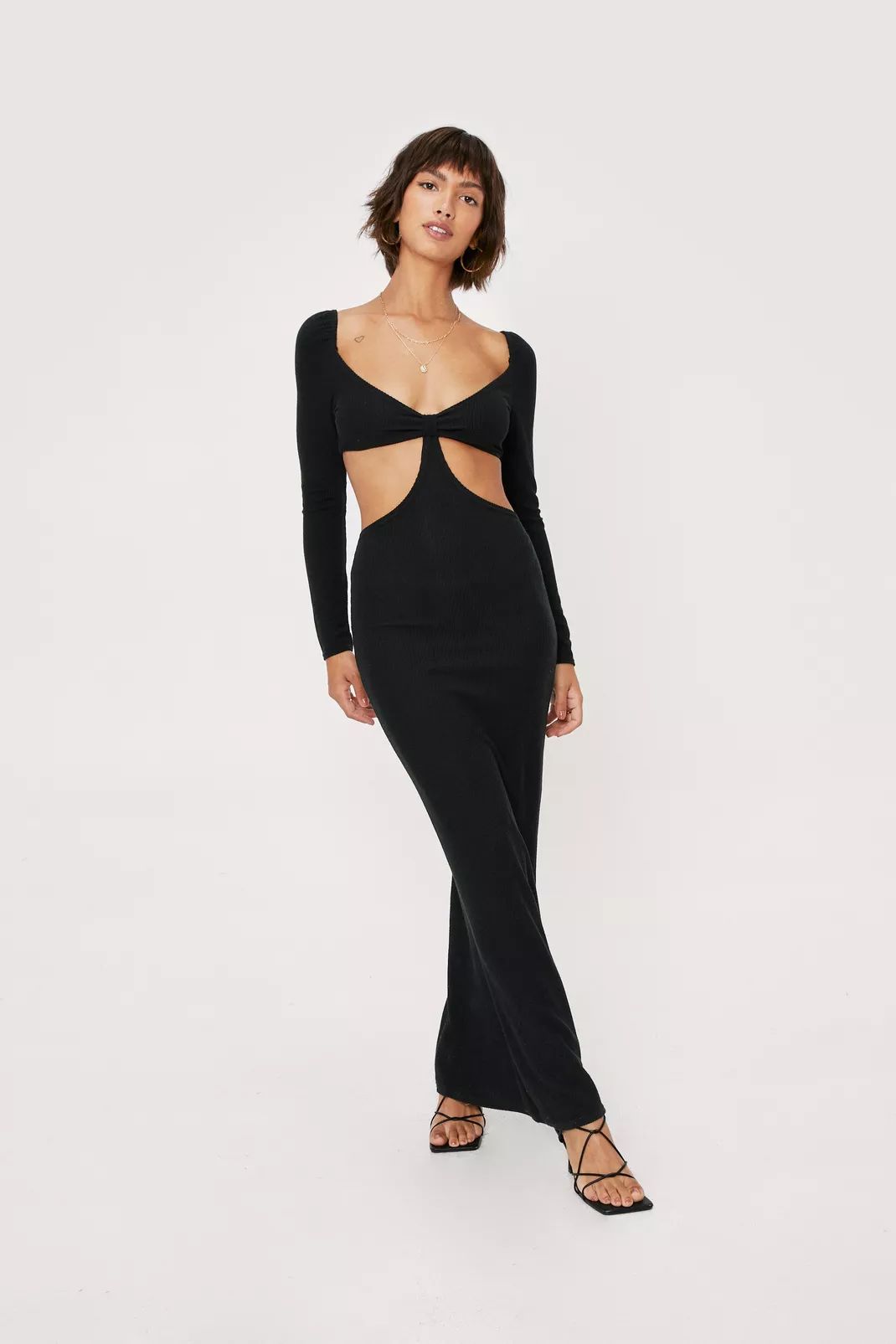 Long Sleeve Knot Front Cut Out Maxi Dress | NastyGal (UK, IE)