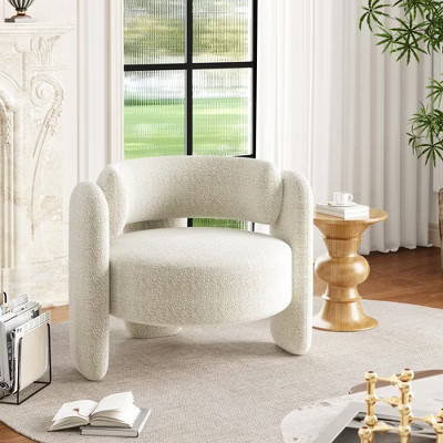 Oversized Chenille Armchair Modern Barrel Accent Chair Upholstered Mid-Century Round Chair With Open Back Single Sofa Extra | Target