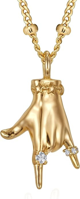 Fettero Dainty Gold Necklace for Women - 14K Gold Plated Hand Pendant Neckalces Gifts for Friends... | Amazon (US)