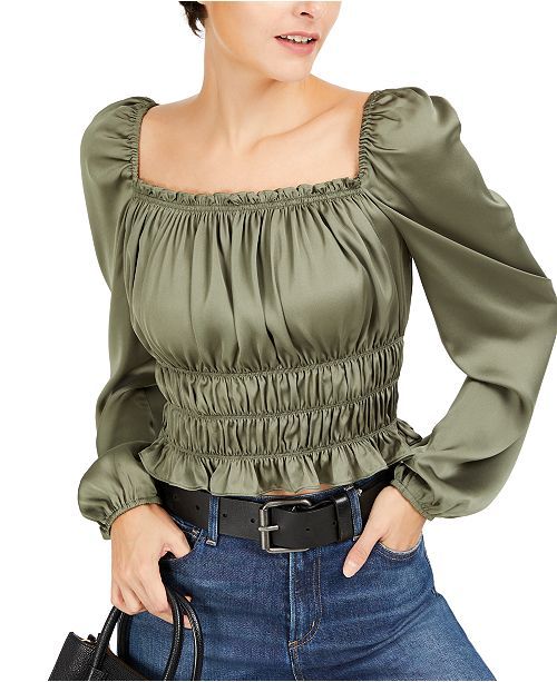 Square-Neck Smocked Puff-Sleeve Top, Created For Macy's | Macys (US)