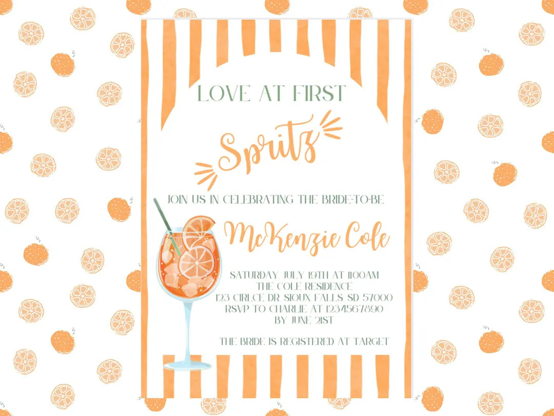 Love at First Spritz Bridal Shower Invitation | Digital Download - Etsy | Etsy (US)