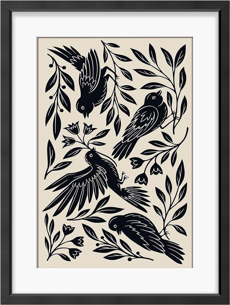 MUDECOR Framed Canvas Wall Art Stylized Birds in Monochrome Elegant Black and White Illustration ... | Amazon (US)