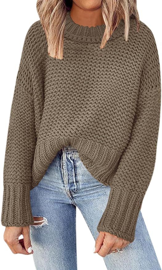 DEEP SELF Women's Crewneck Chunky Knit Sweater Batwing Long Sleeve Loose Fall Solid Pullover Swea... | Amazon (US)