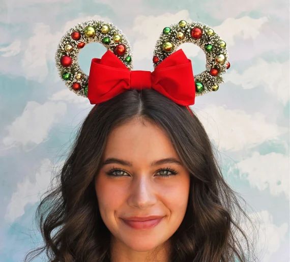 Classic Flocked Christmas Wreath Mickey Ears  Christmas | Etsy | Etsy (US)
