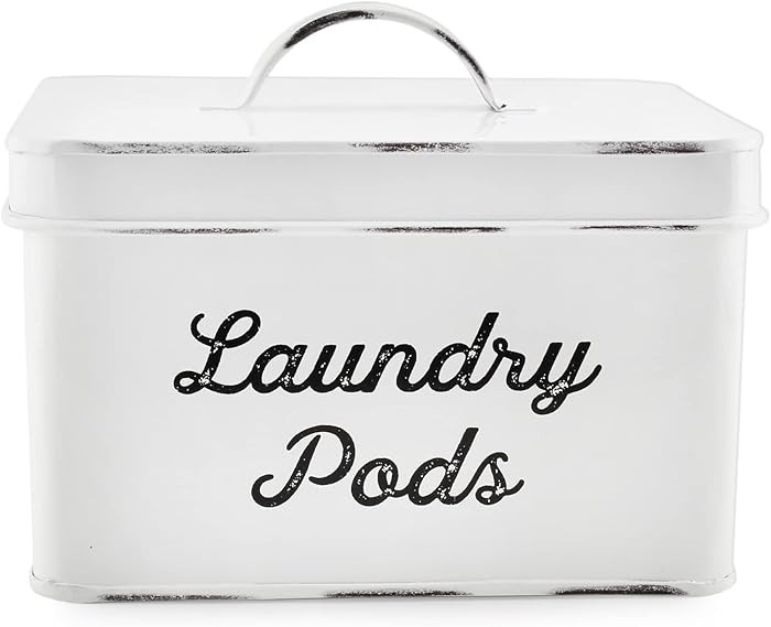 AuldHome Design Enamelware Laundry Pod Holder; Rustic White Laundry Pod Storage Container | Amazon (US)
