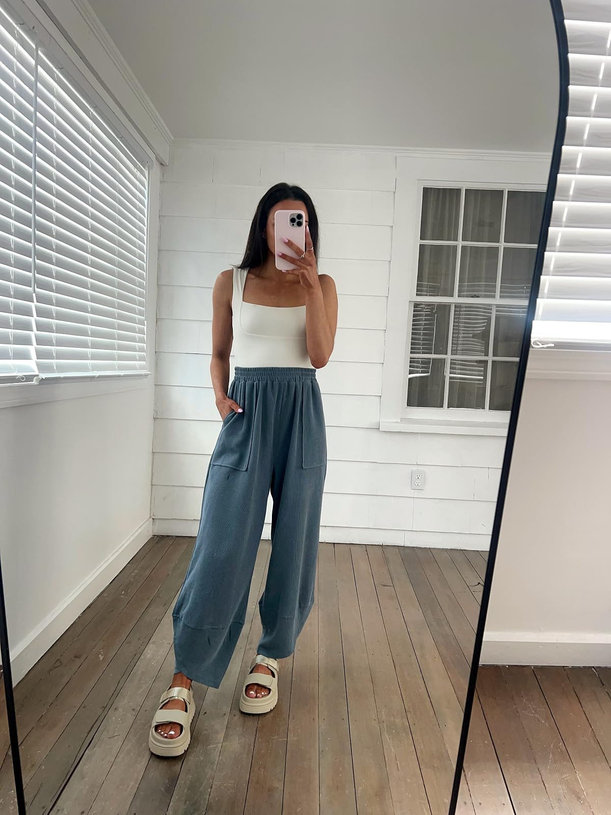 Casual summer / travel outfit! best comfy pants- wearing S, top in XS, sandals true to size 

 #LTKSeasonal #LTKPetite