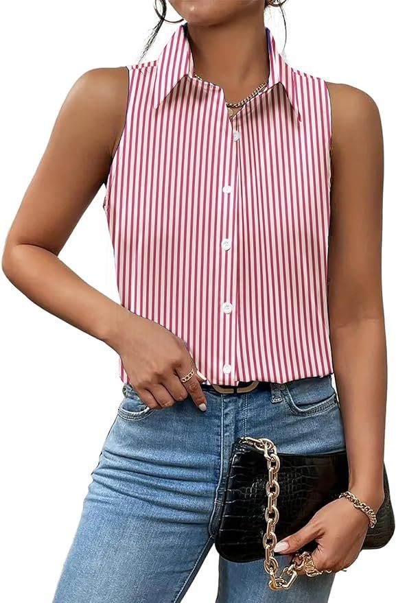 Zeagoo Sleeveless Blouses for Women Summer Casual Button Down Shirts Flower Tank Tops Fashion | Amazon (US)
