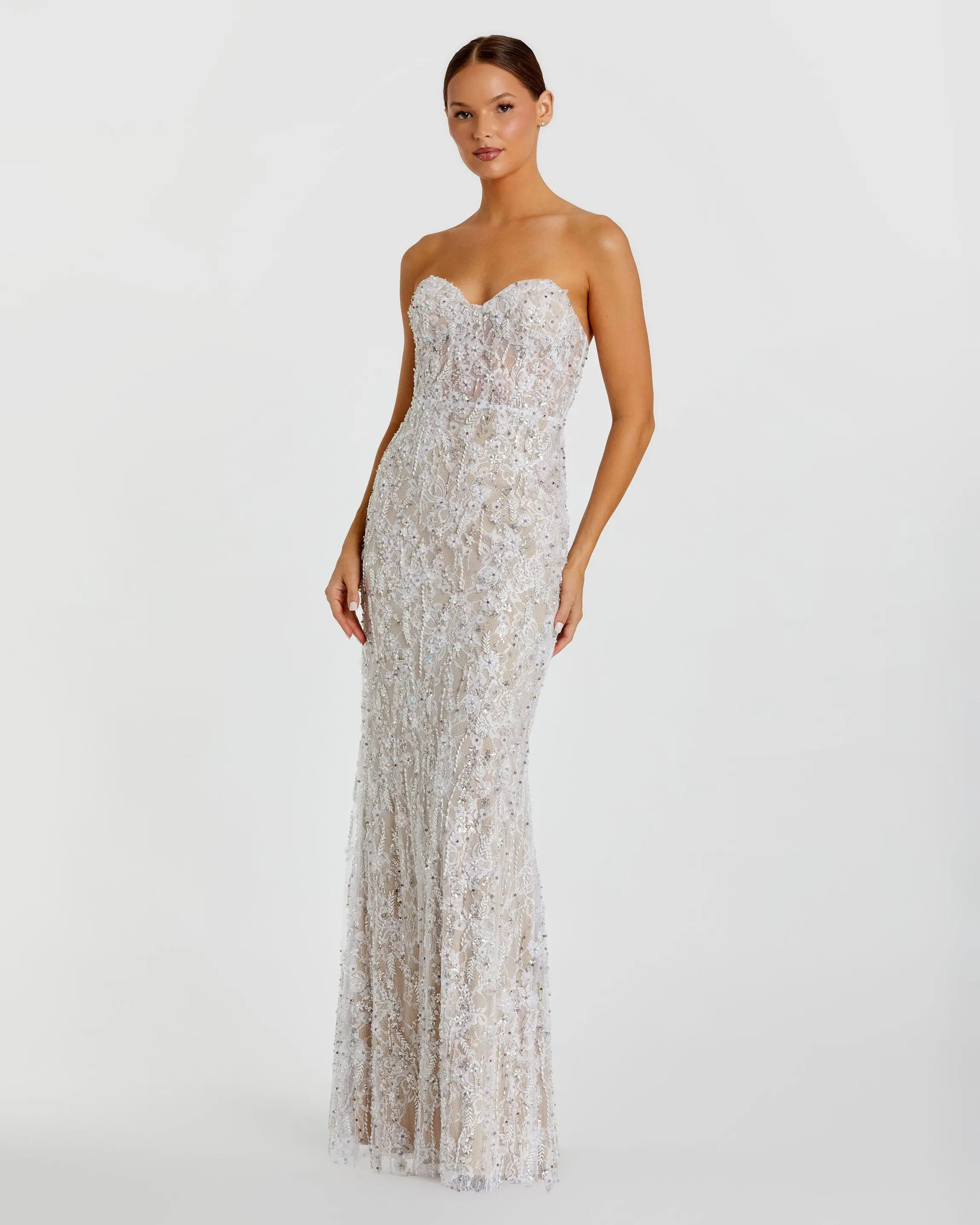 Ivory Embellished Lace Strapless Bustier Gown | Mac Duggal | Mac Duggal