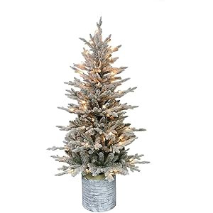 Puleo International 4.5 Foot Pre-Lit Potted Flocked Arctic Fir Artificial Christmas Tree with 70 UL- | Amazon (US)