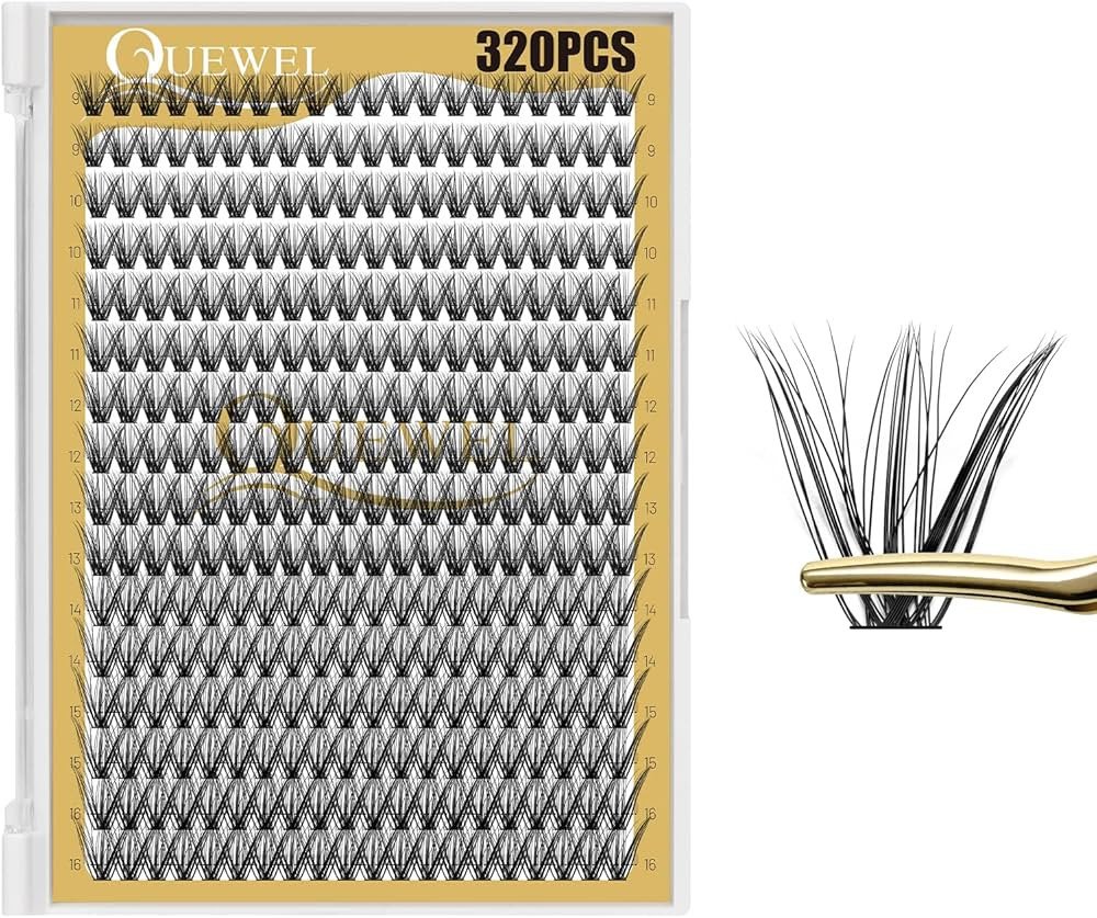 QUEWEL Lash Clusters 320Pcs Cluster Lashes 40D D Curl Lash Clusters Mix9-16mm Individual Eyelashe... | Amazon (US)