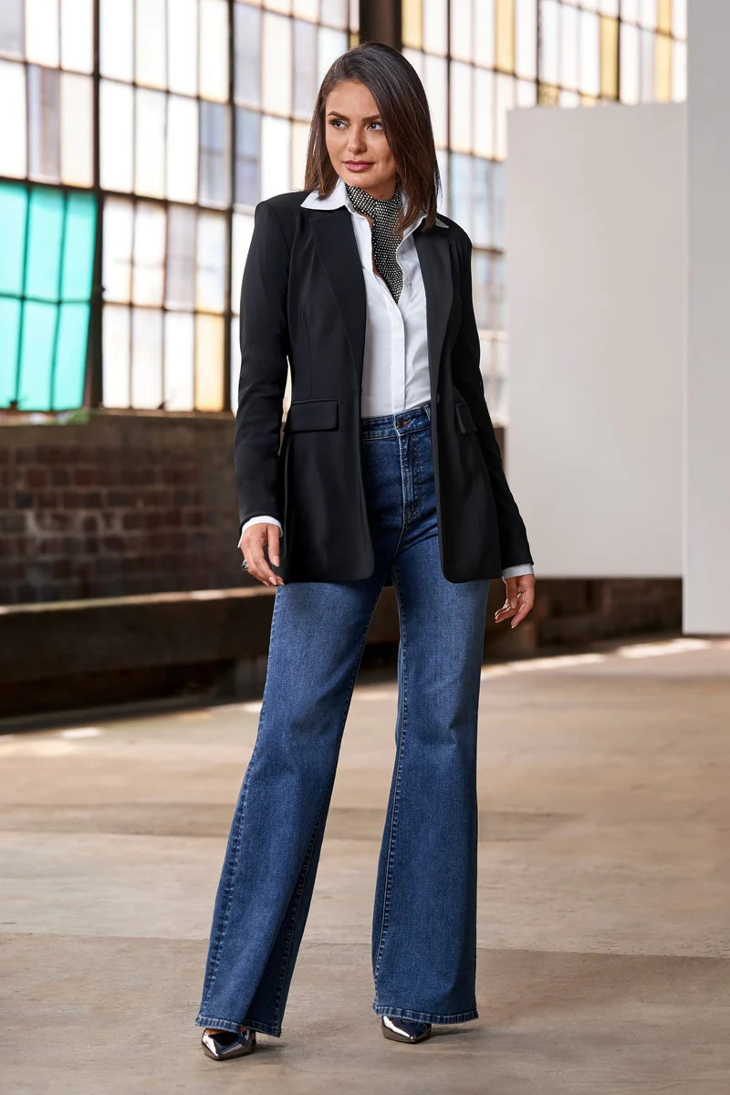 Malibu High-Rise Palazzo Jean Dark/Medium Denim | Boston Proper