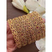 Set Of 6 Gold Antique Bridal Bangles Choda Set/Bridal Bangles/Antique Bangles/Gold Bangles/Rajwadi Bangles/Kundan Stone | Etsy (US)