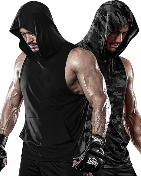 DRSKIN 2 or 1 Pack Men's Hooded Tank Tops Bodybuilding Muscle Cut Off T Shirt Sleeveless Gym Trai... | Amazon (US)
