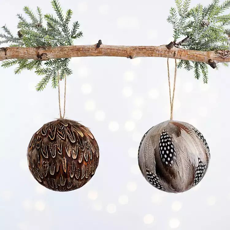 Faux Feather Christmas Ornaments, Set of 2 | Kirkland's Home