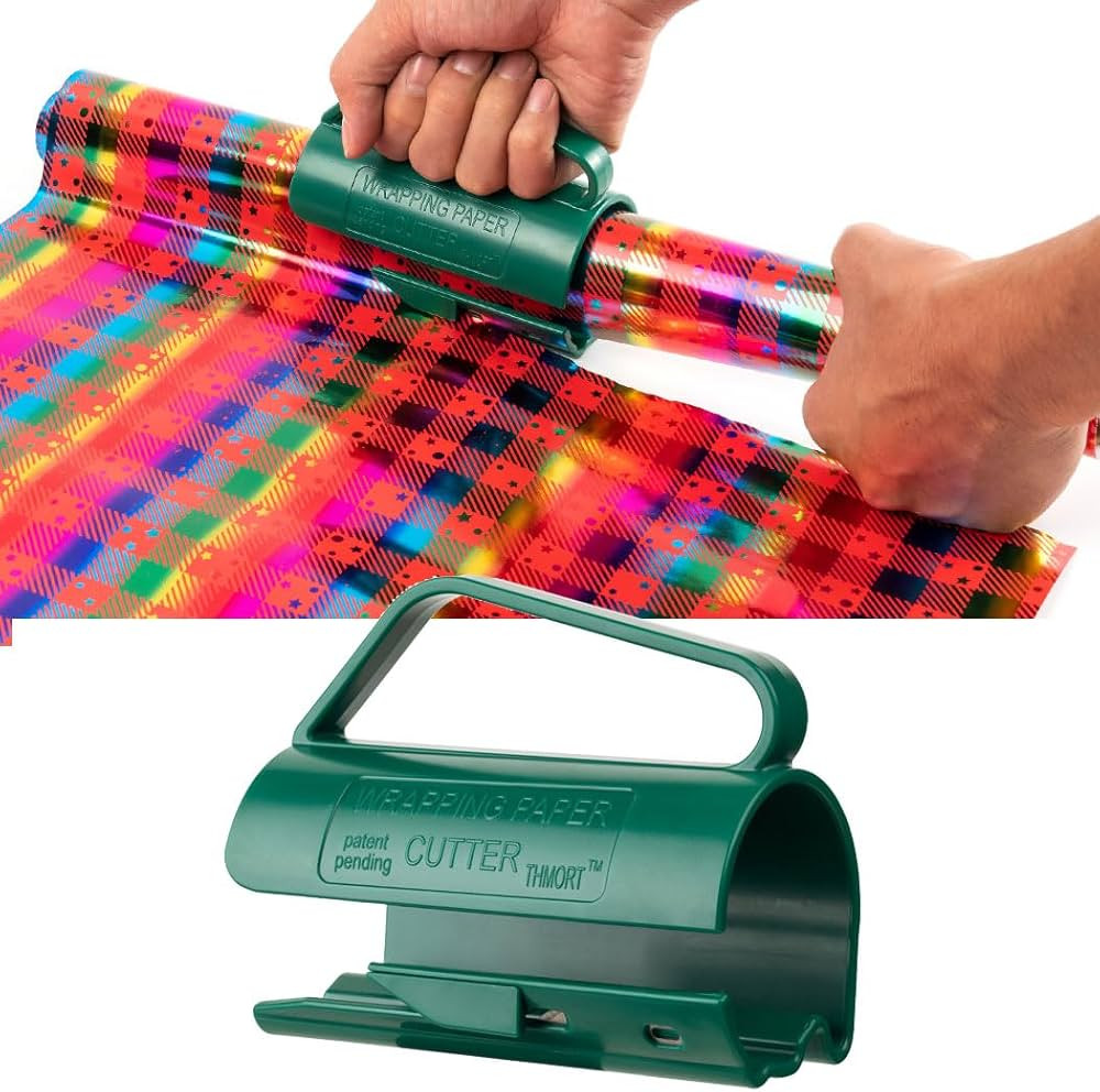 Wrapping Paper Roll Cutter 1pcs Green Wrapping Paper Cutter Tool with Handle Push Cut Easy Slidin... | Amazon (US)