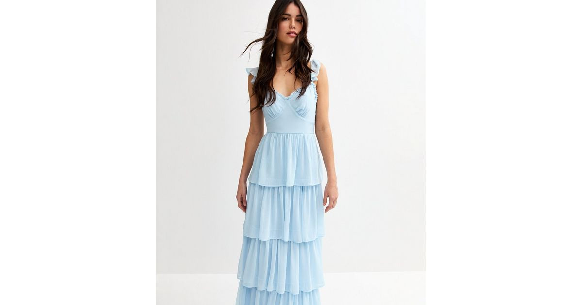 Light Blue Tiered Chiffon Midi Dress | New Look | New Look (UK)