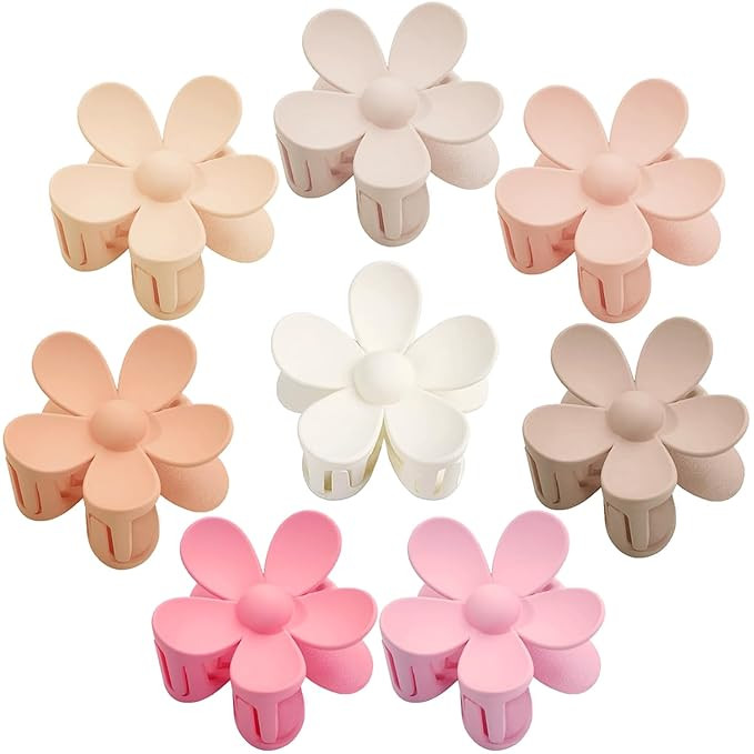 Flower Hair Clips 8PCS, Large Claw Clips for Women Girls Thick Thin Hair, Strong Hold Nonslip Big... | Amazon (US)