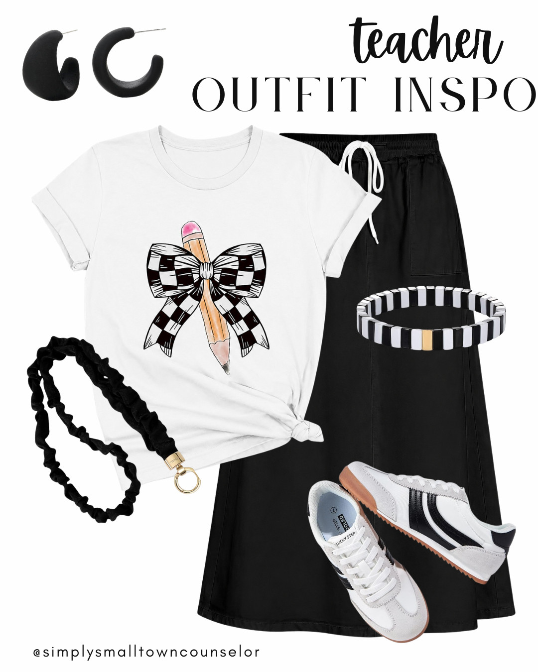 Teacher outfit inspo ✏️ This graphic tee and comfy black skirt make the cutest easy classroom look! 🖤
 

 #LTKWorkwear